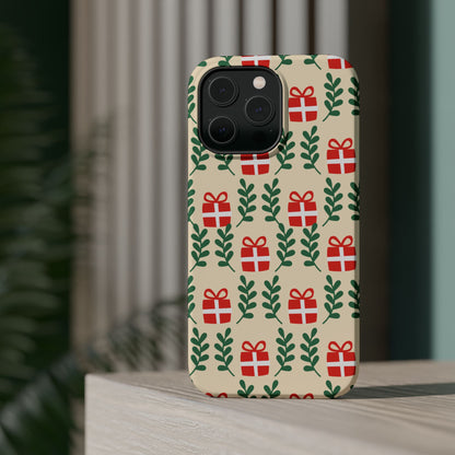 MagSafe iPhone Case: Holiday Cheer – Red Gifts & Green Leaves