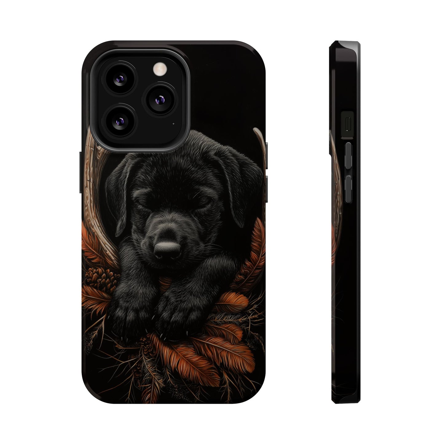 Charming Black Labrador Puppy on Feathers MagSafe iPhone Case