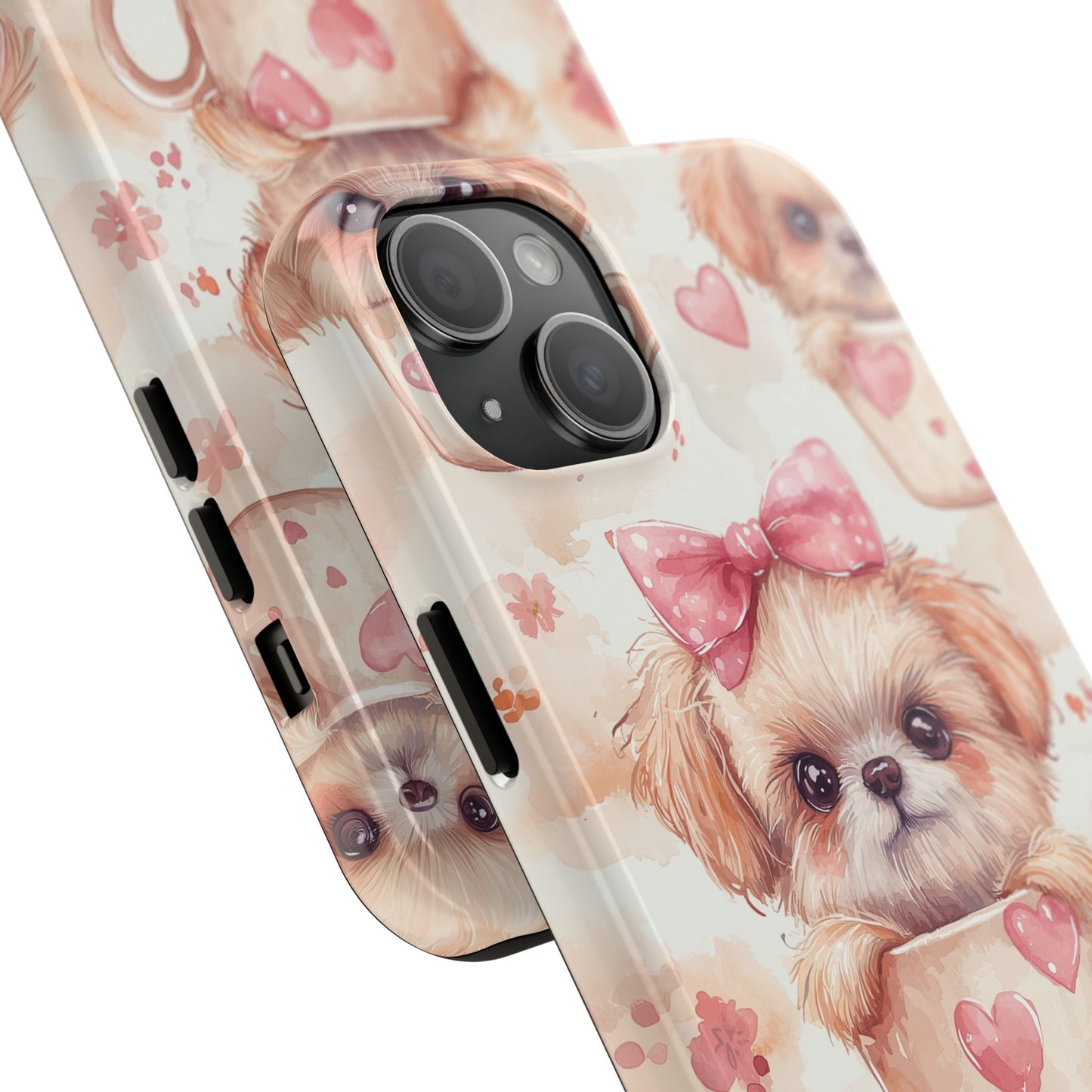 Adorable Puppy in Teacup iPhone Case – Tough, Dual - Layer Protection with Cute Pink Bow Design - BOGO Cases