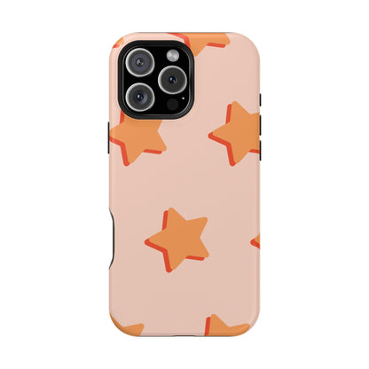 Retro Orange Stars MagSafe iPhone Case – Shock-Resistant, Smooth Matte Finish, Dual-Layer Design