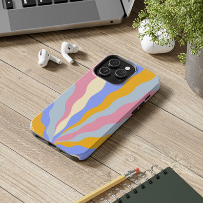 Pastel Radiance iPhone Case – 70s-Inspired Dual-Layer Design with Wavy Sunburst Pattern