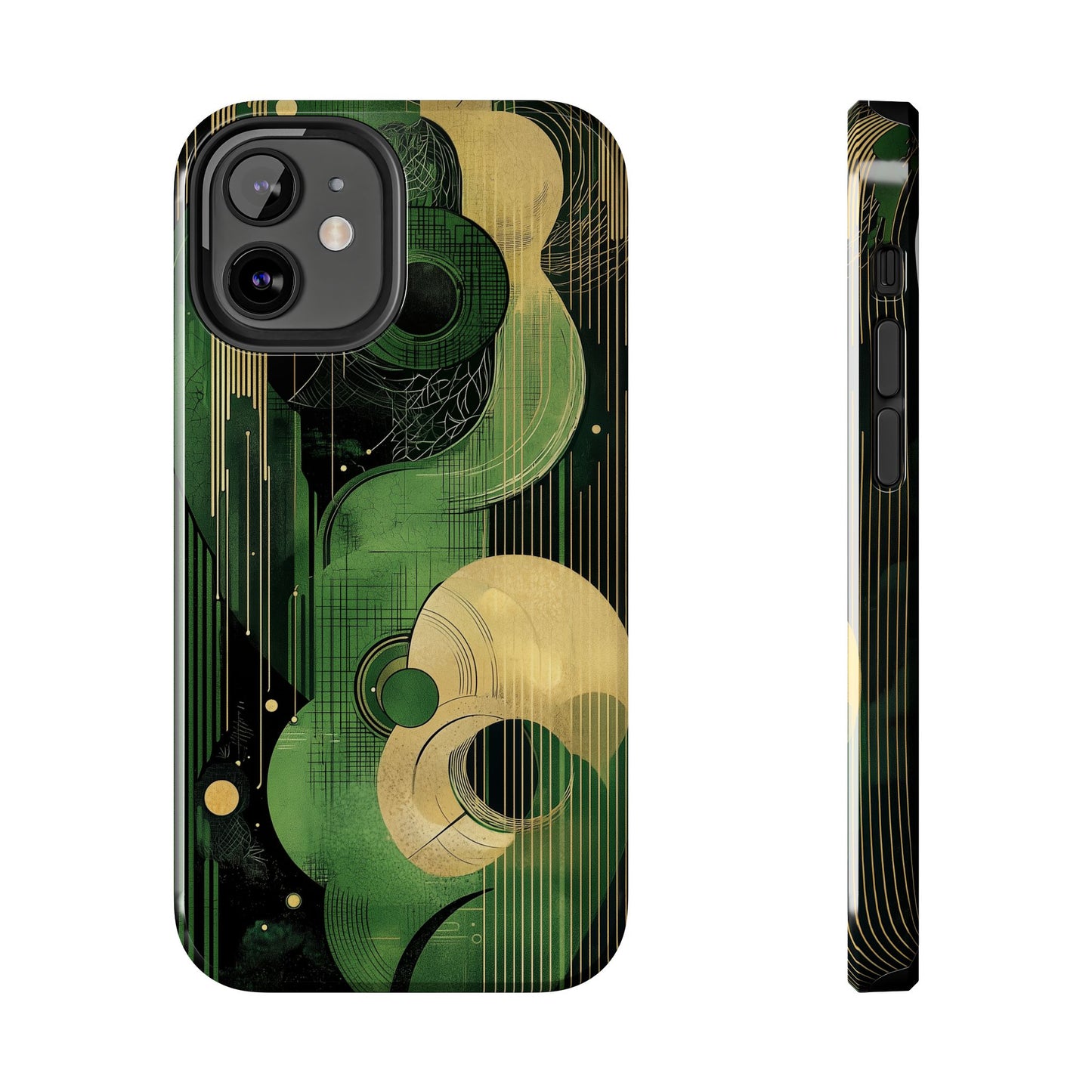 Abstract Green & Gold iPhone Case - Geometric Art Deco Protective Cover