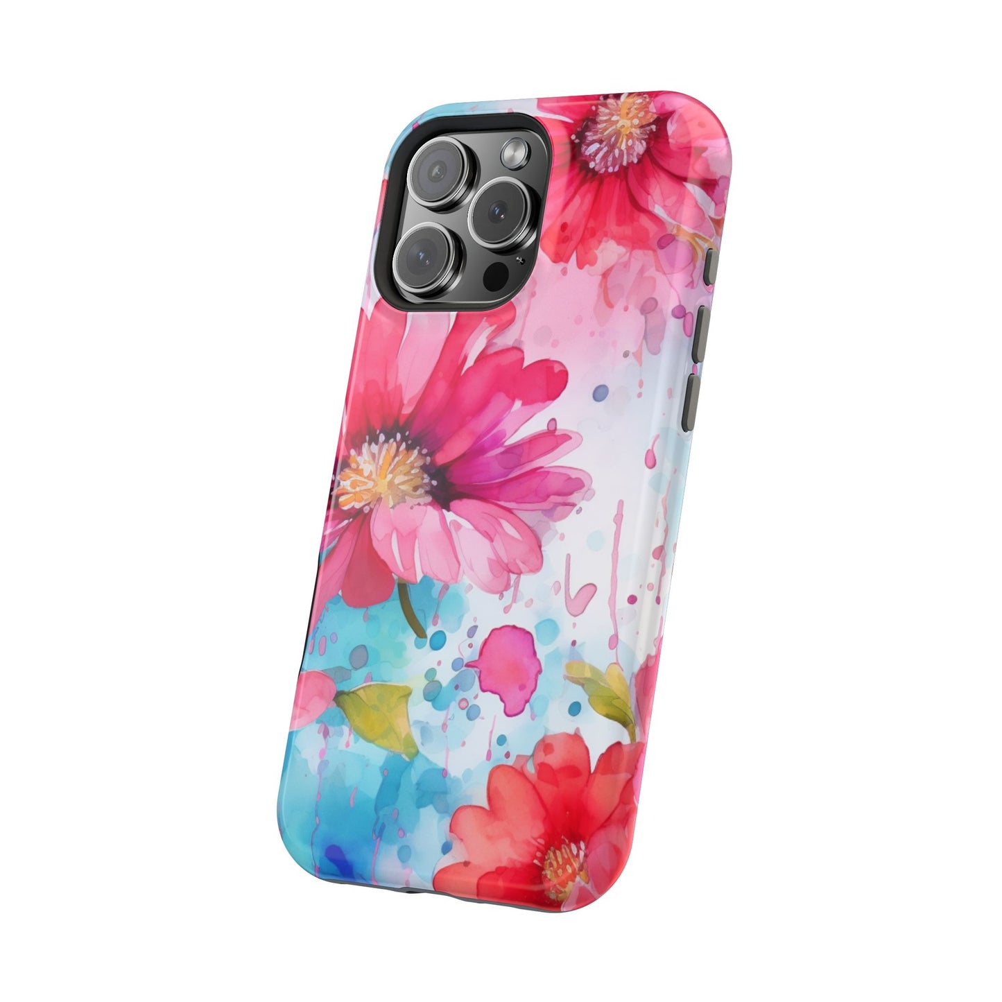 Vibrant Watercolor Red & Pink Floral - MagSafe iPhone Case