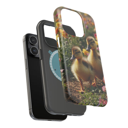 Charming Ducklings in Floral Garden - MagSafe iPhone Case