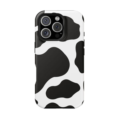 Chic Cow Print Tough Magsafe iPhone Case – Trendy Monochrome Animal Pattern with Dual-Layer Protection