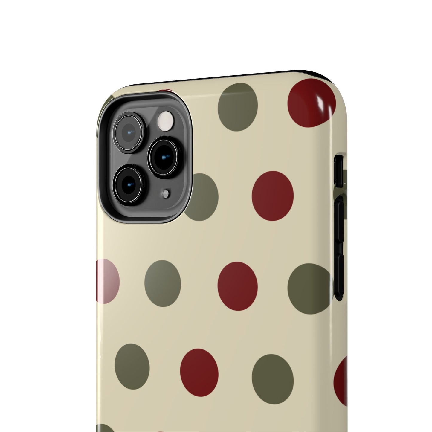 Red & Green Polka Dots on Cream – iPhone Case