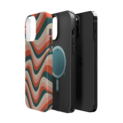 Groovy Waves MagSafe iPhone Case – Retro 70s-Inspired Stripes in Coral, Cream, and Teal