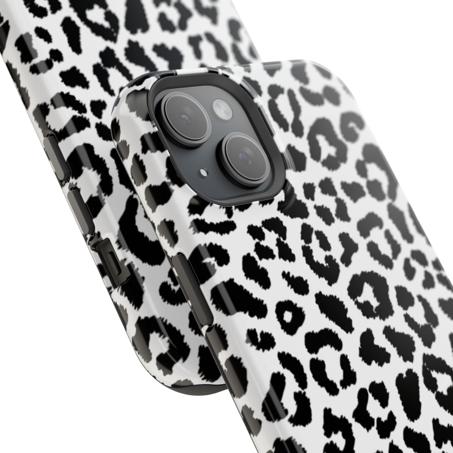 Monochrome Leopard Print Tough MagSafe iPhone Case – Classic Black and White Design with Dual-Layer Protection