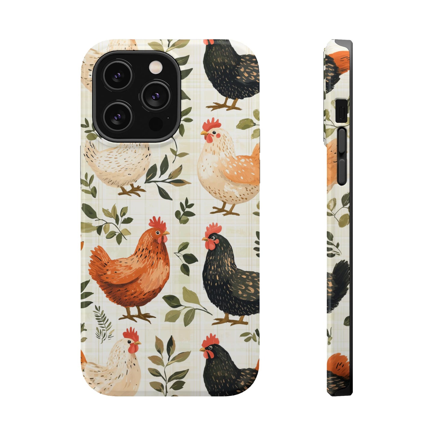 MagSafe iPhone Case: Vintage Chicken Farmhouse Case – Rustic Leaves Design