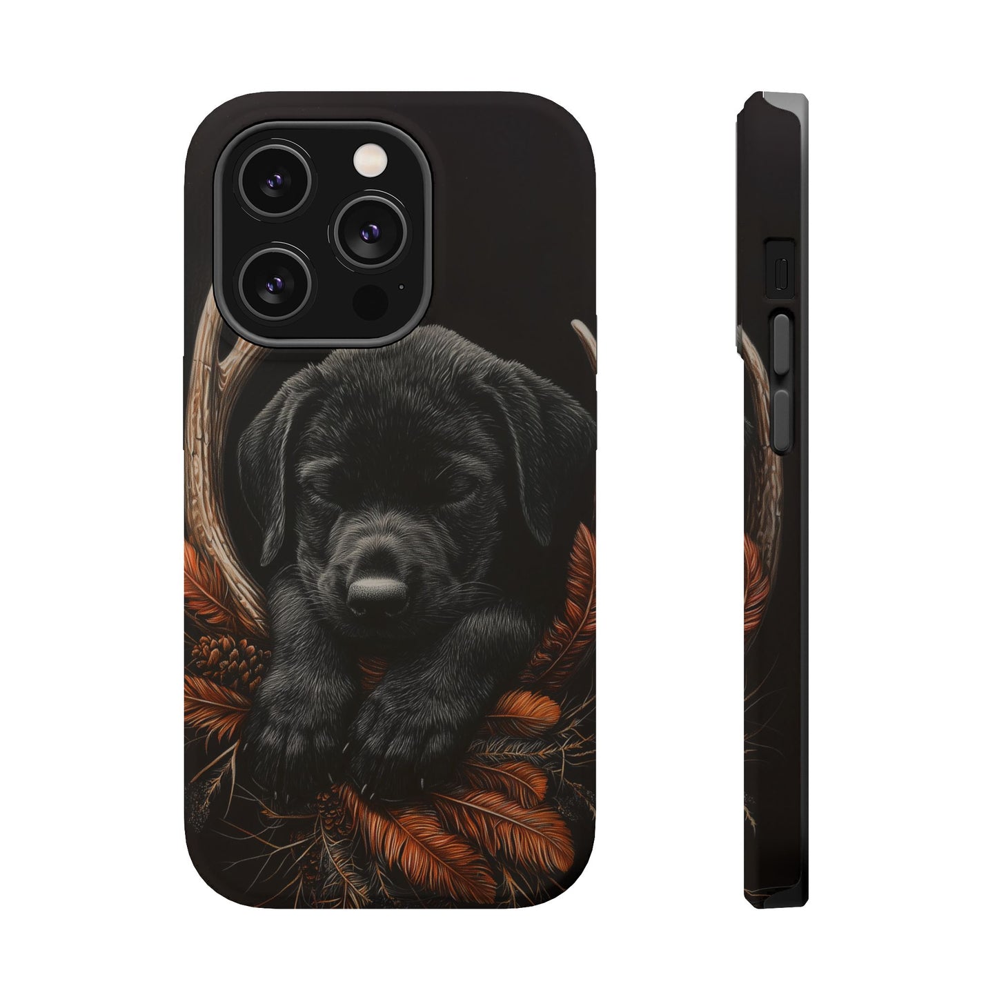 Charming Black Labrador Puppy on Feathers MagSafe iPhone Case