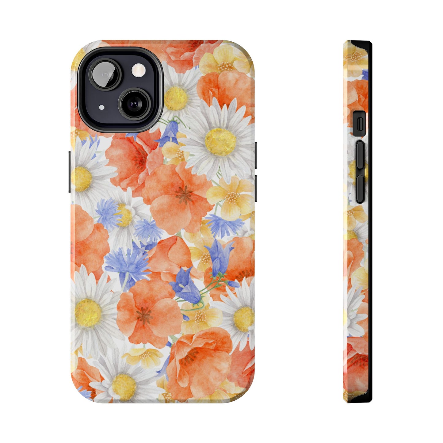 Watercolor Wildflower Pattern iPhone Case – Durable Matte Finish with Daisy, Poppy & Cornflower Design