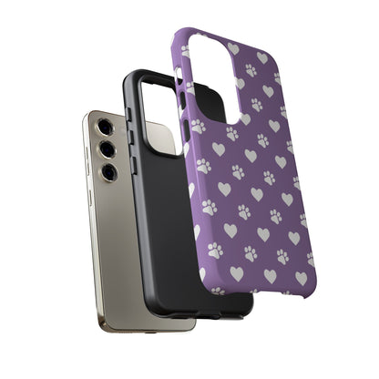 Lavender Paw Prints & Hearts Design - Adorable Pet Lover Samsung Galaxy Case