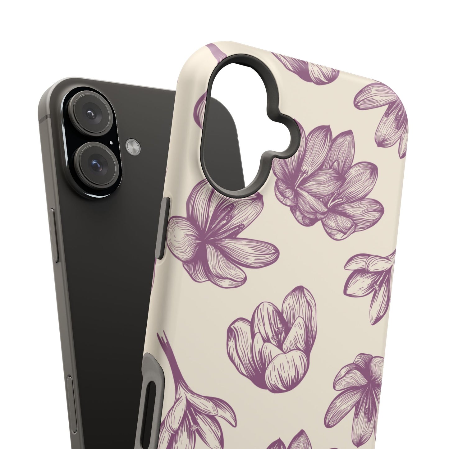 Vintage Botanical Floral Tough MagSafe iPhone Case – Hand-Drawn Purple Flowers, Shockproof Design