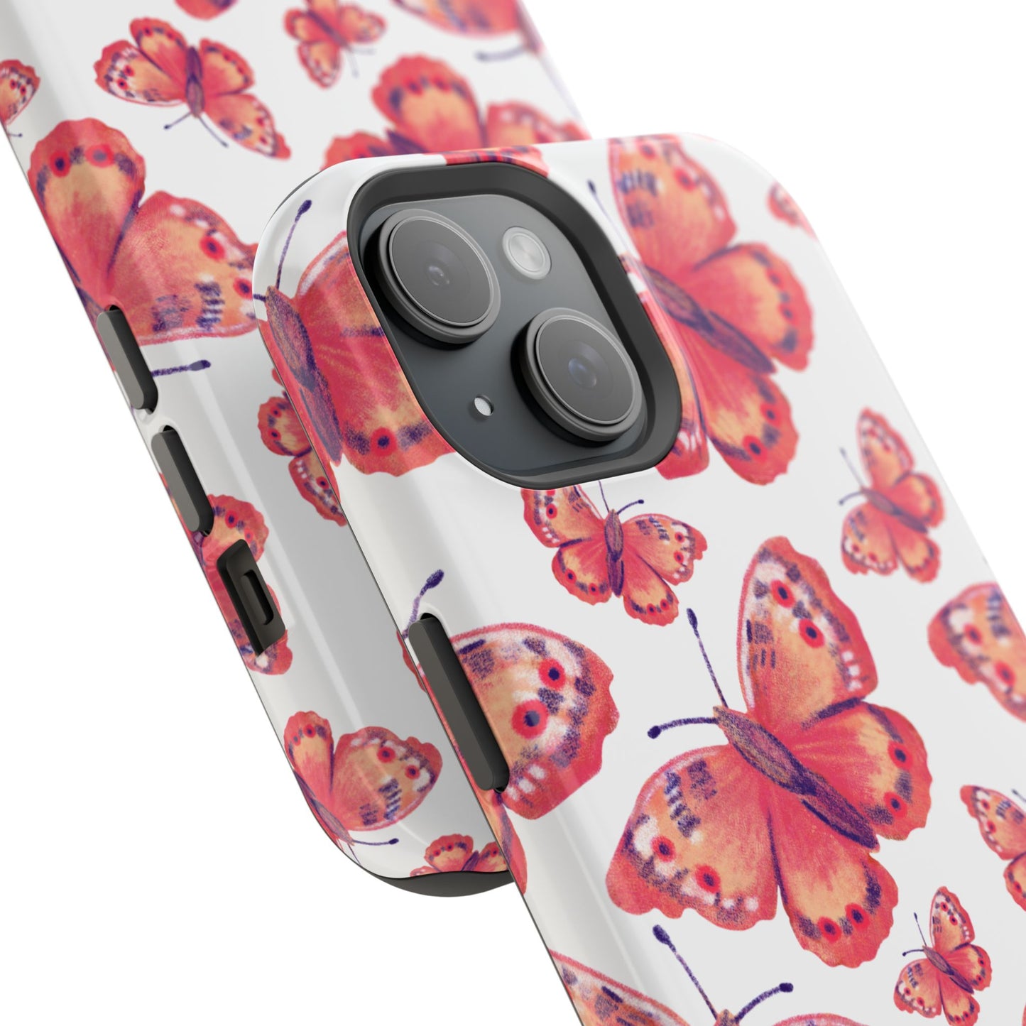 Coral Butterfly MagSafe iPhone Case – Slim, Protective Design with Bold Watercolor Print