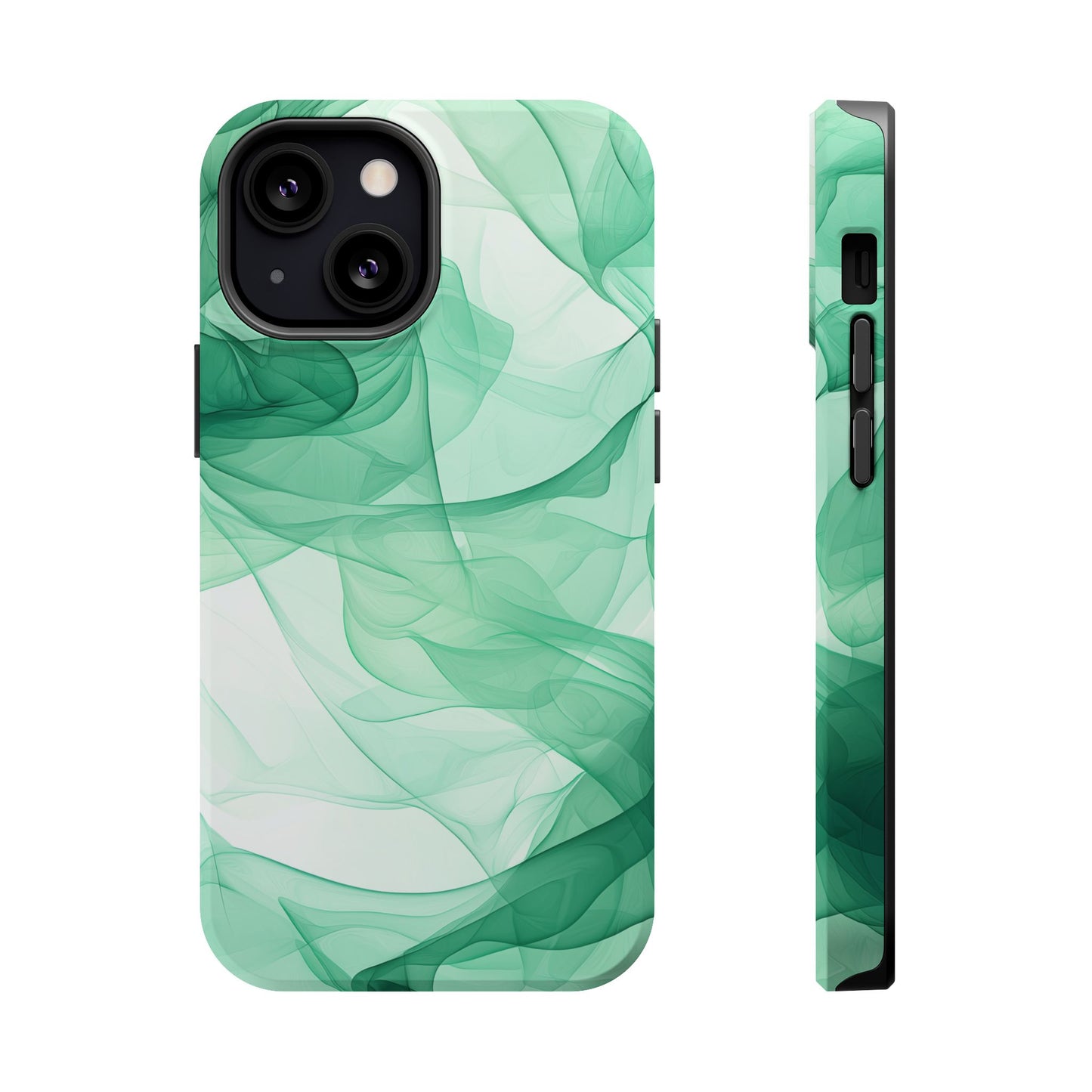 Translucent Flowing Green Fabric MagSafe iPhone Case – Elegant Fluid Design