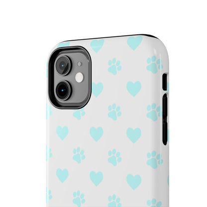 iPhone Case - Aqua Paw Print & Heart Design