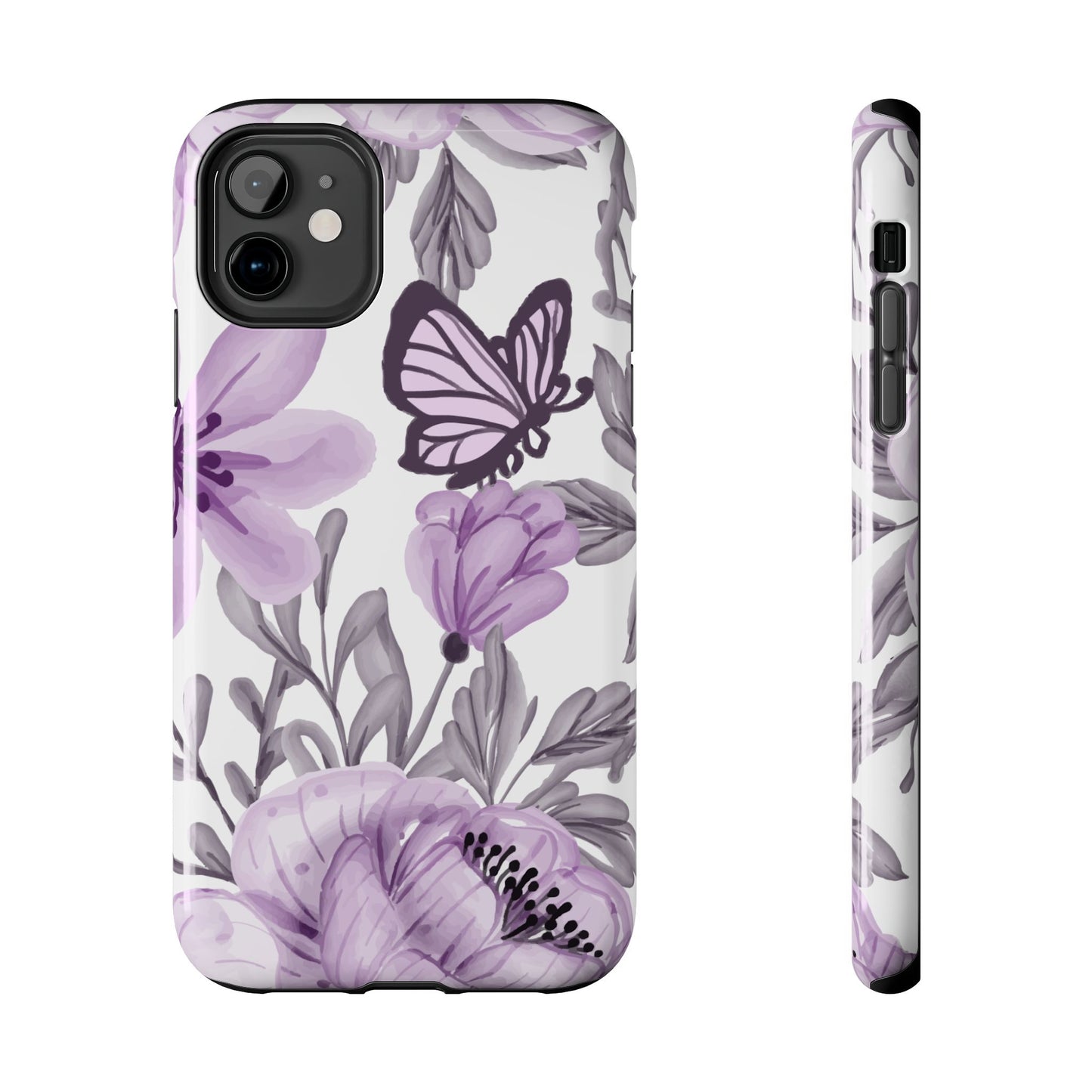 Lavender Bloom Butterfly iPhone Case – Delicate Floral Design with Watercolor Details