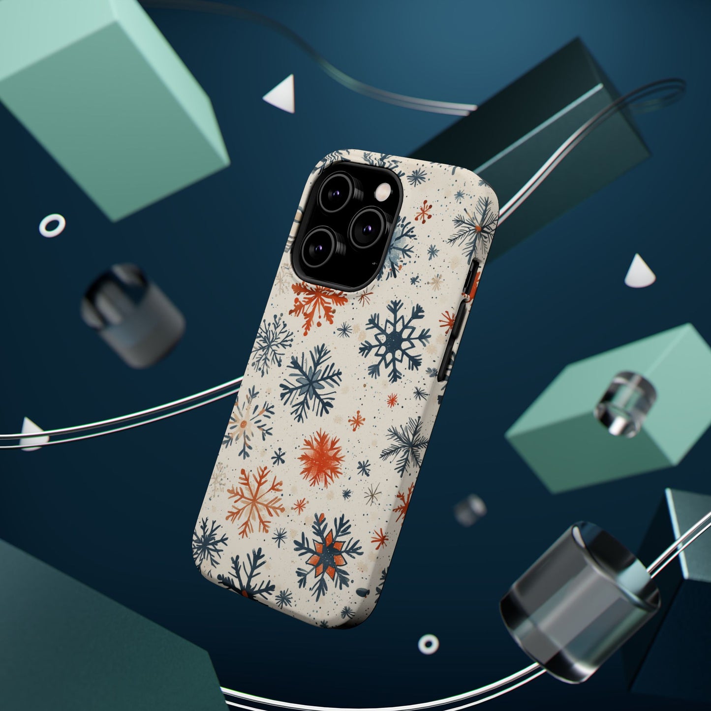 Rustic Orange and Blue Snowflake Pattern – MagSafe iPhone Series Case