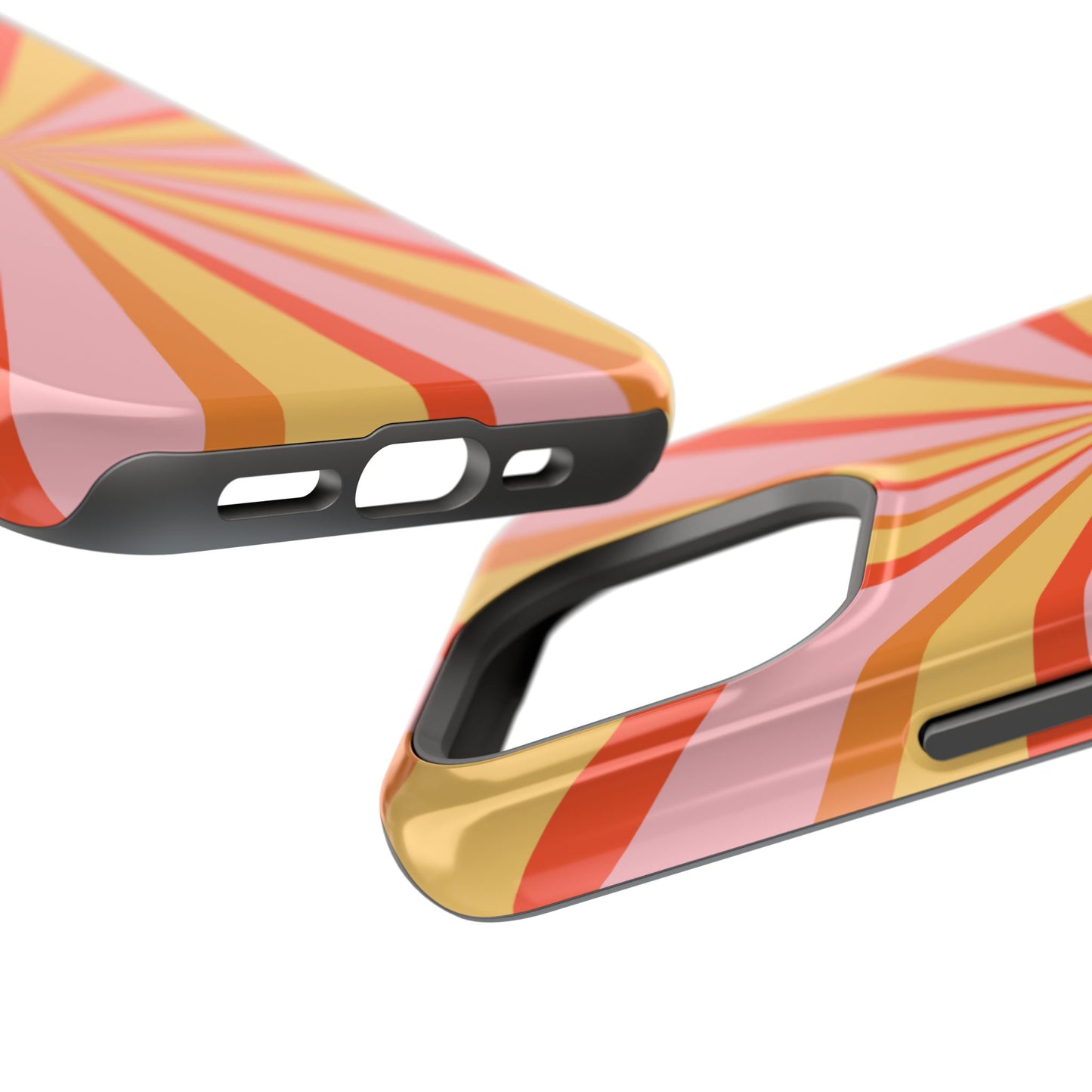 Bold Retro Sunburst MagSafe iPhone Case – Vibrant 70s-Inspired Rays in Orange, Pink, and Yellow