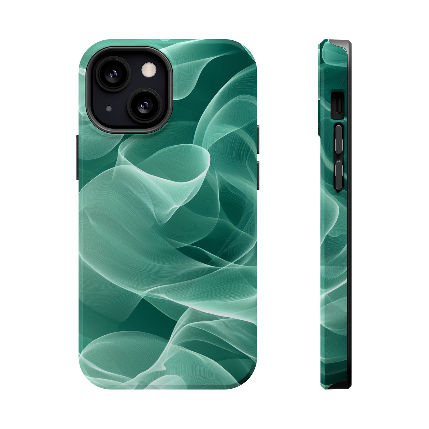 Emerald Flow MagSafe iPhone Case – Translucent Green Fabric-Inspired Design