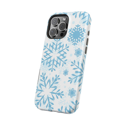 Frosty Blue Snowflakes MagSafe iPhone Case – Shockproof, Smooth Matte Finish, Dual-Layer Design