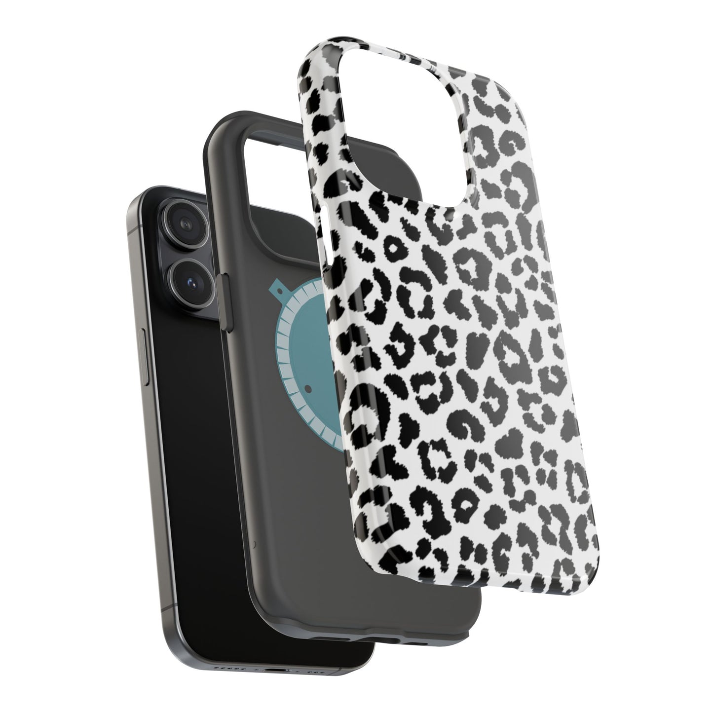 Monochrome Leopard Print Tough MagSafe iPhone Case – Classic Black and White Design with Dual-Layer Protection