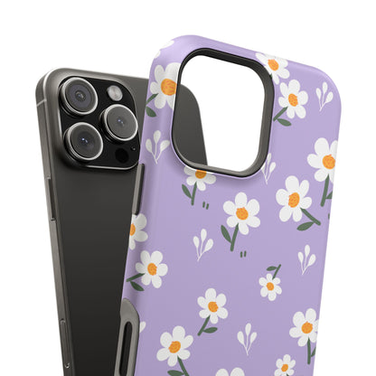 Purple Daisy Garden MagSafe  iPhone Case – Soft Lavender Background, Shockproof Protection with Slim Fit