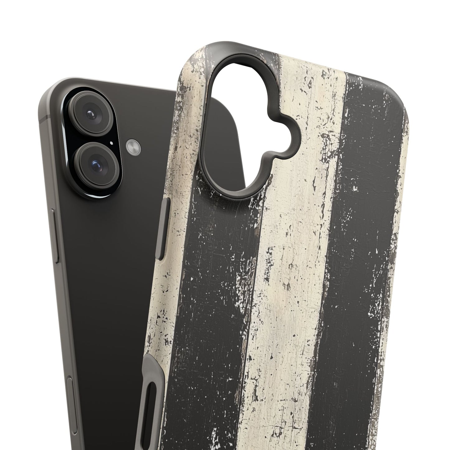 Vintage Vertical Stripe MagSafe iPhone Case - Black & White Grunge Design