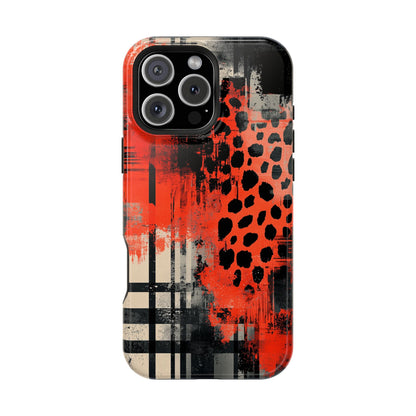 MagSafe iPhone Case: Cheetah Plaid – Red & Black Pattern