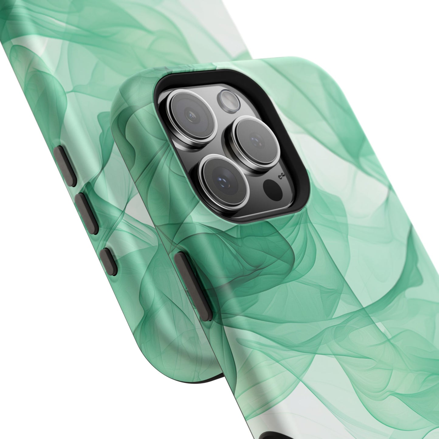 Translucent Flowing Green Fabric MagSafe iPhone Case – Elegant Fluid Design