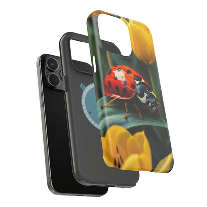 MagSafe iPhone Case: Vibrant Ladybug Amidst a Lush Yellow Flower Garden