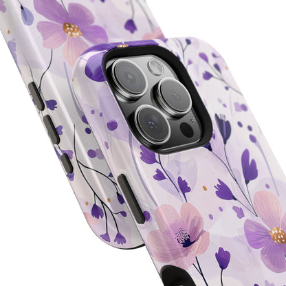 Purple Floral Bliss MagSafe iPhone Case – Delicate Blossom Design