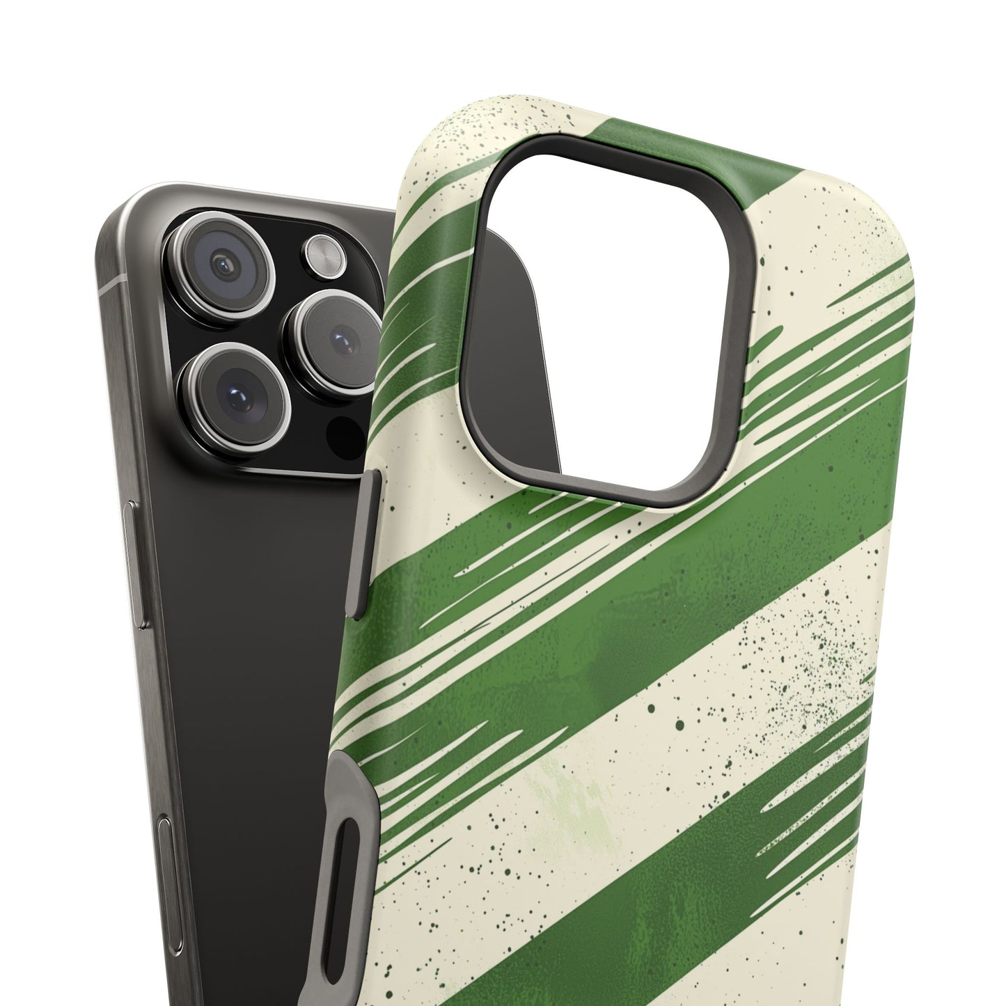 Green Stripes MagSafe iPhone Case – Bold Diagonal Brushstroke Design