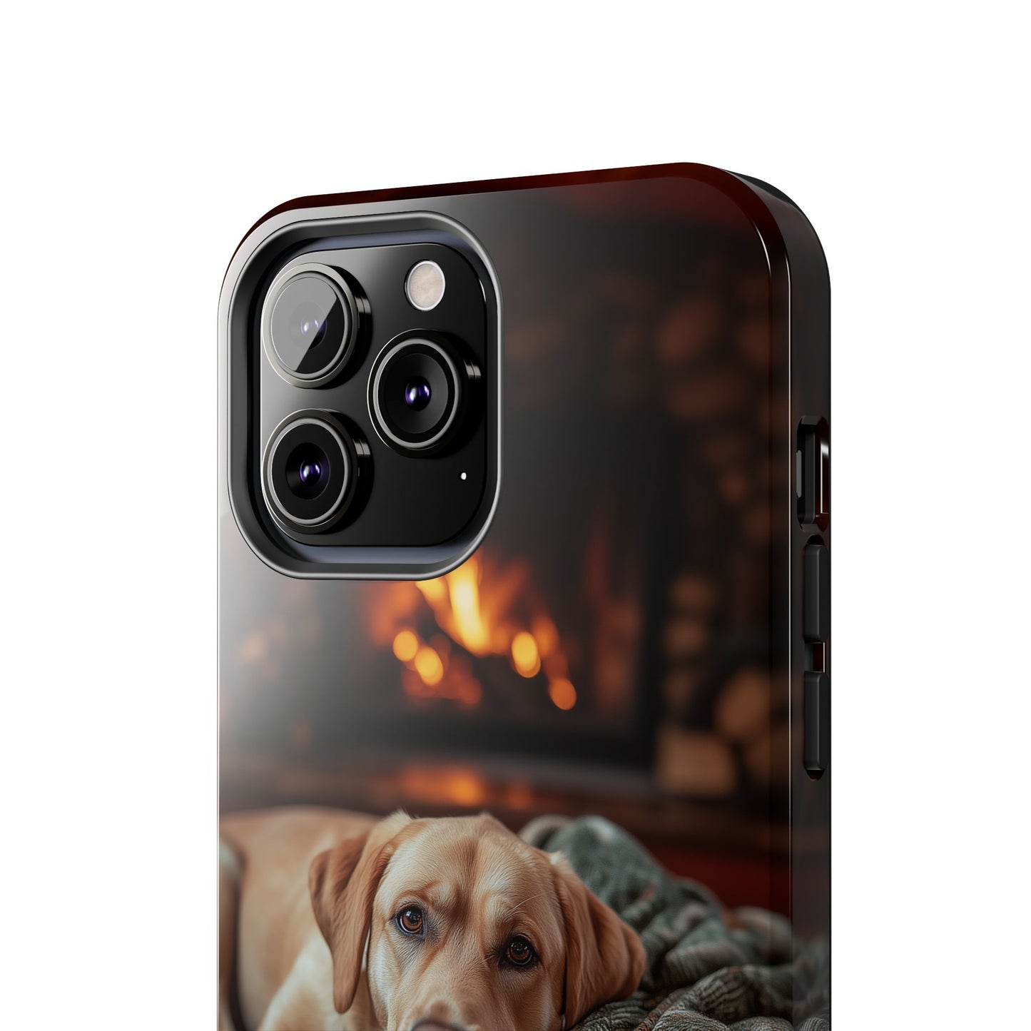 Cozy Labrador by Fireplace iPhone Case – Rustic Cabin Protective Cover