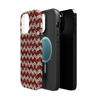 Sparkling Red & White Chevron – Glitter Illusion MagSafe iPhone Case