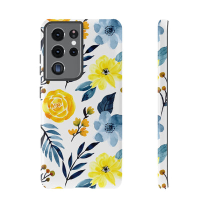 Golden Yellow & Sky Blue Floral – Watercolor Botanical Samsung Galaxy Case