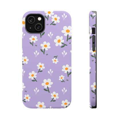 Purple Daisy Garden MagSafe  iPhone Case – Soft Lavender Background, Shockproof Protection with Slim Fit