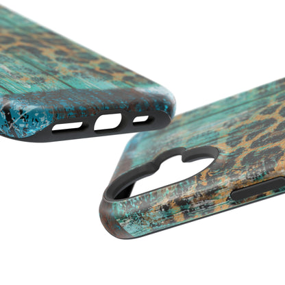 Turquoise Rustic Leopard Wood - MagSafe  iPhone Series Case