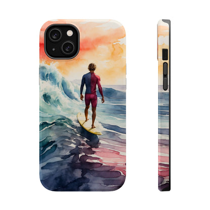 Surfer’s Sunset Wave MagSafe iPhone Case – Vibrant Watercolor Design