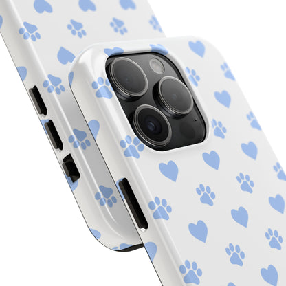 iPhone Case - Blue Paw Print & Heart Design