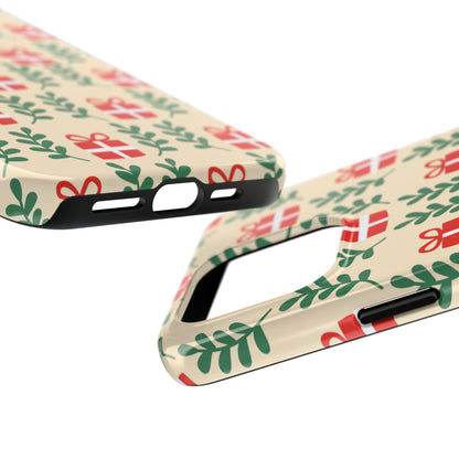 iPhone Case: Holiday Cheer – Red Gifts & Green Leaves