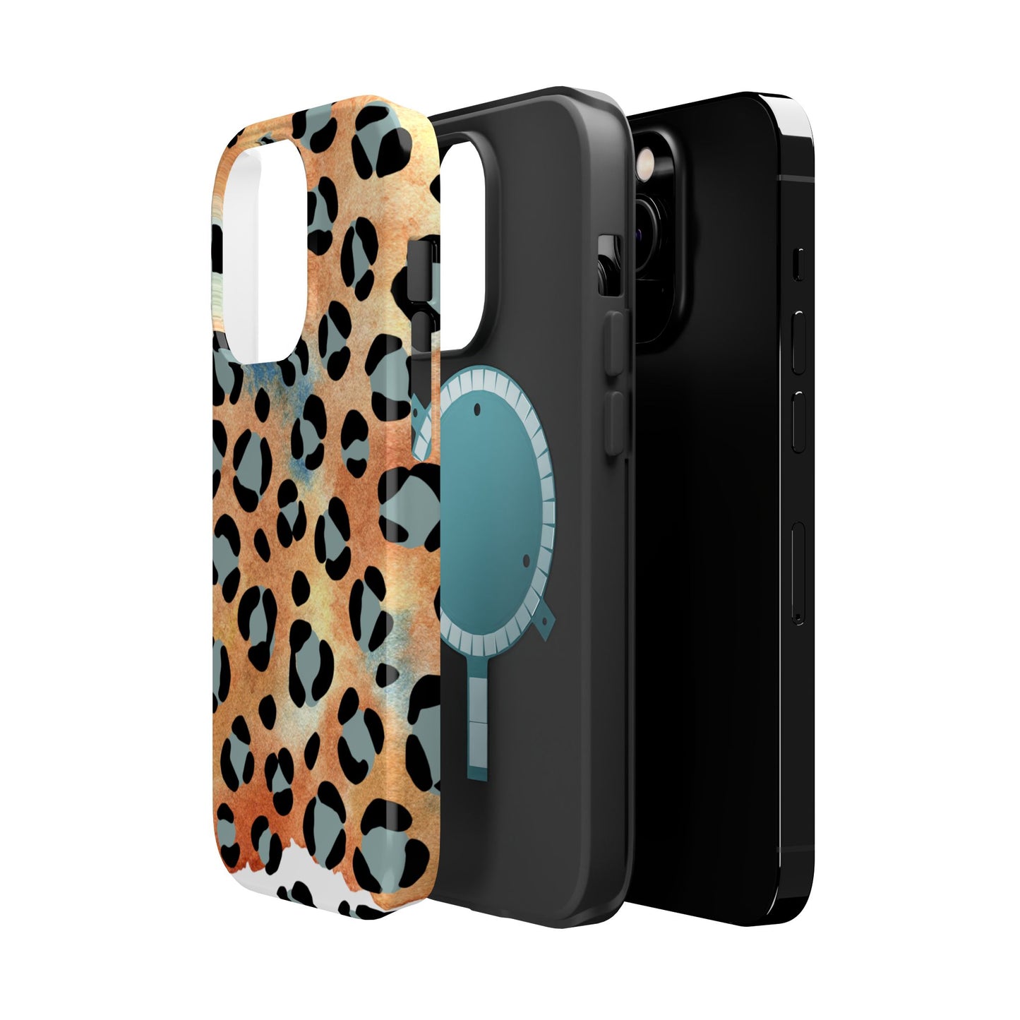 Sunset Watercolor Leopard Print Tough MagSafe iPhone Case – Artistic Animal Pattern with Dual-Layer Protection