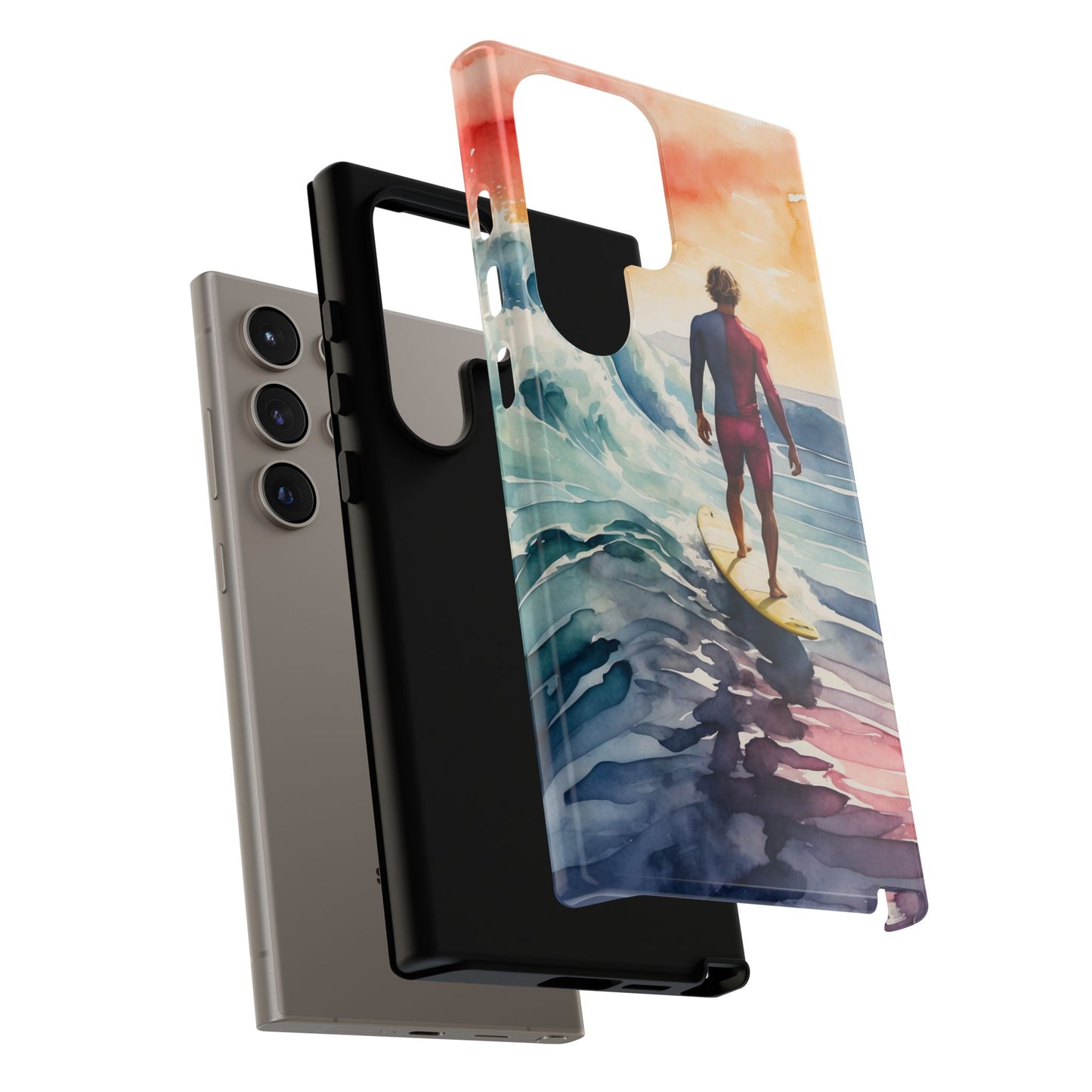 Surfer’s Sunset Wave Samsung Galaxy Case – Vibrant Watercolor Design