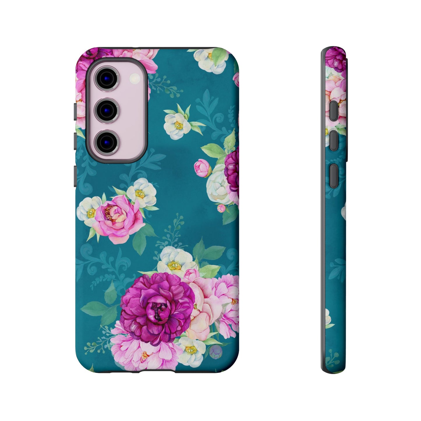 Elegant Peony Bouquet Samsung Galaxy Case – Deep Teal Background with Romantic Floral Design