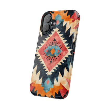 Bold Aztec Pattern Tough MagSafe iPhone Case – Vibrant Geometric Design, Dual-Layer Protection