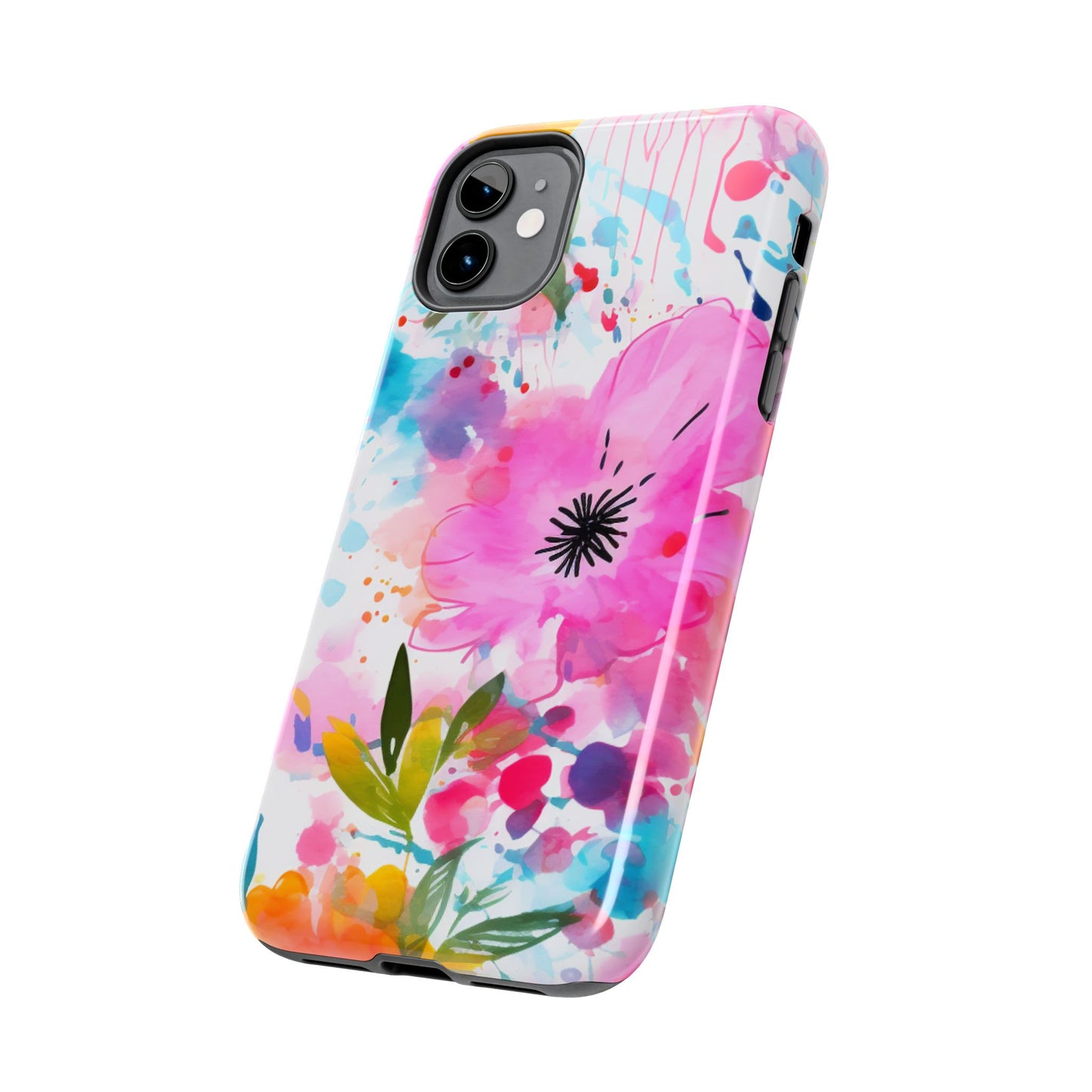 Color Splash Pink & Orange Watercolor Floral - iPhone Case