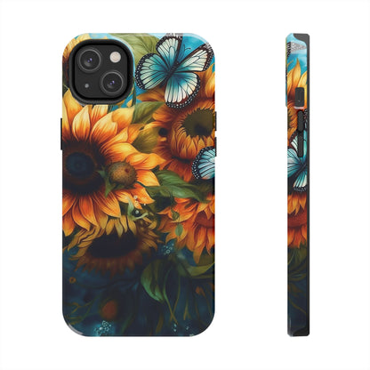 Aqua Blue Butterfly & Sunflower Art – iPhone Case