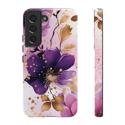 Elegant Purple & Gold Floral Samsung Galaxy Case - Luxe Flower Design