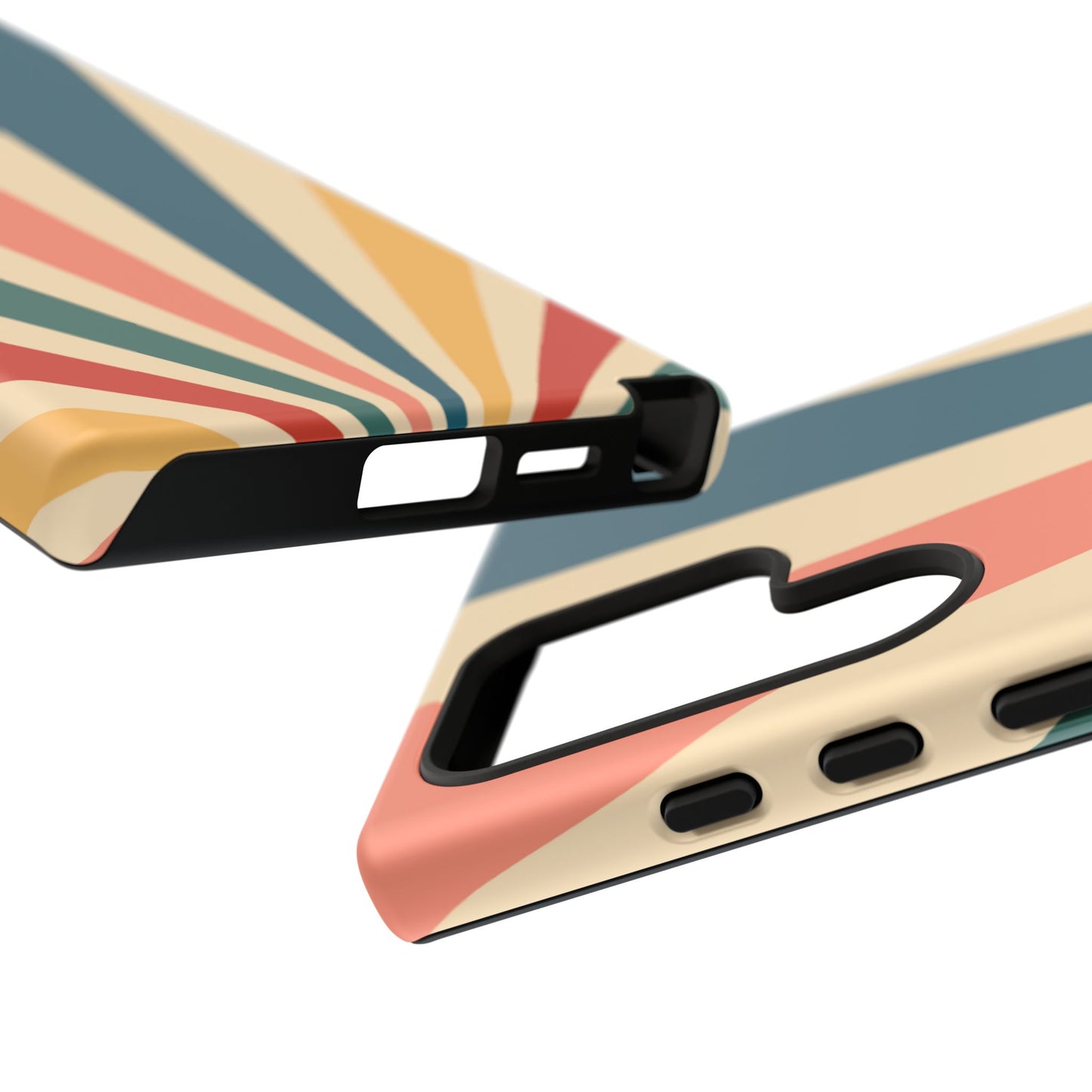 Retro Sunbeam Samsung Galaxy Case – 70s-Inspired Radiating Stripes in Coral, Teal, and Mustard