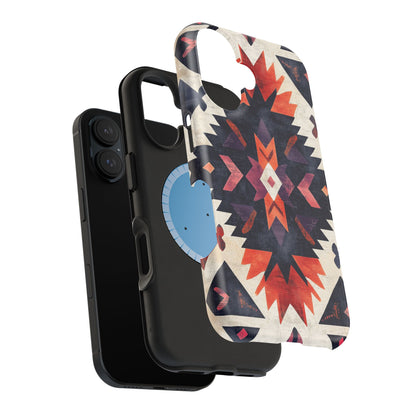 Boho Tribal Starburst Tough MagSafe iPhone Case – Vibrant Geometric Design, Dual-Layer Protection